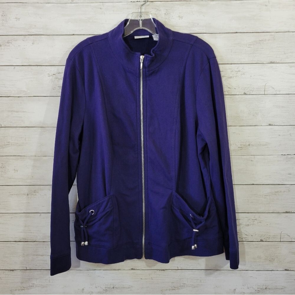 Zenergy by Chico's Size 0 4\6 S Full Zip Purple Jacket Drawstring Detail Pockets